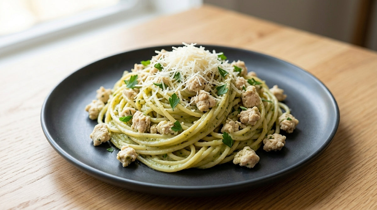 Creamy Pesto Chicken Spaghetti